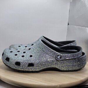 Mens Size 13 - Crocs Classic Glitter Clog Silver + Multi-Color Unisex